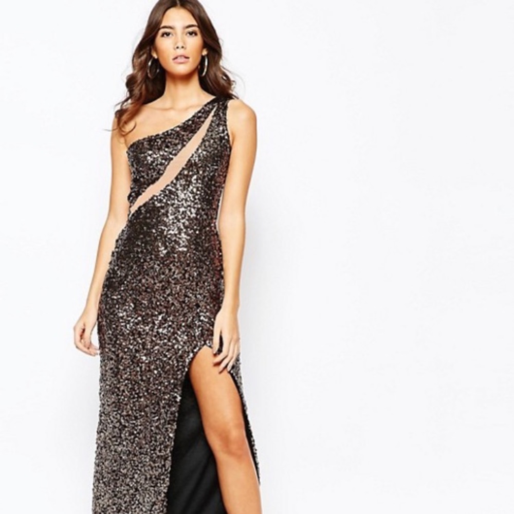 Naanaa One Shoulder Sequin Maxi Dress